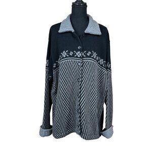 Elizabeth by Liz Claiborne Black Gray Fair Isle Button Sweater Plus Size 3